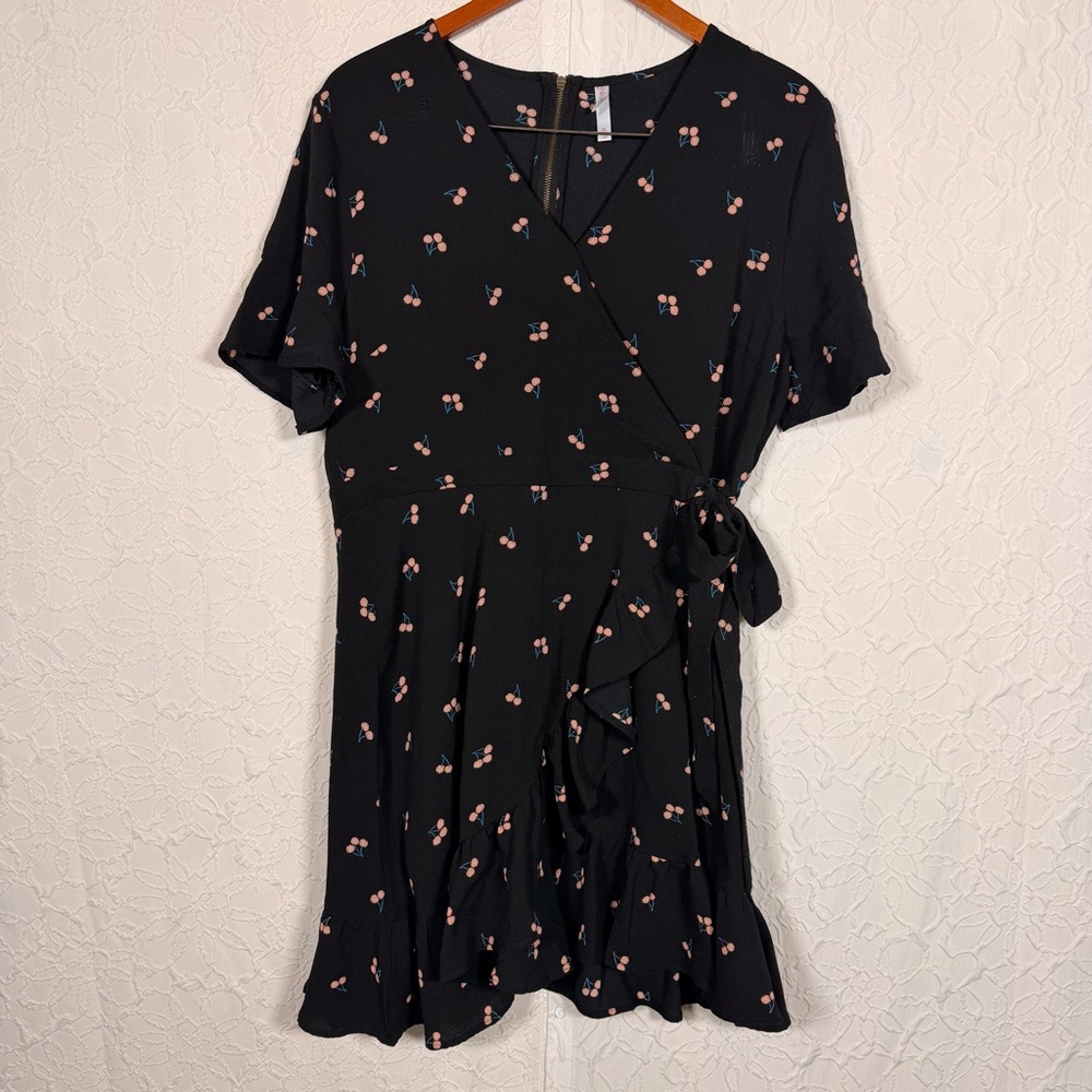 Xhilaration Black Cherry Wrap Dress Ruffles Tie Side Sz XL